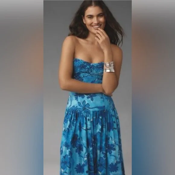 Moon River Shirred Drop-Waist Midi Dress Size Medium - Picture 4 of 14